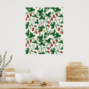 Póster Fresas silvestres rojas/amarillas/verdes/blanco ap