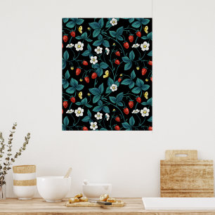 Póster Fresas silvestres rojo/amarillo/azul/negro