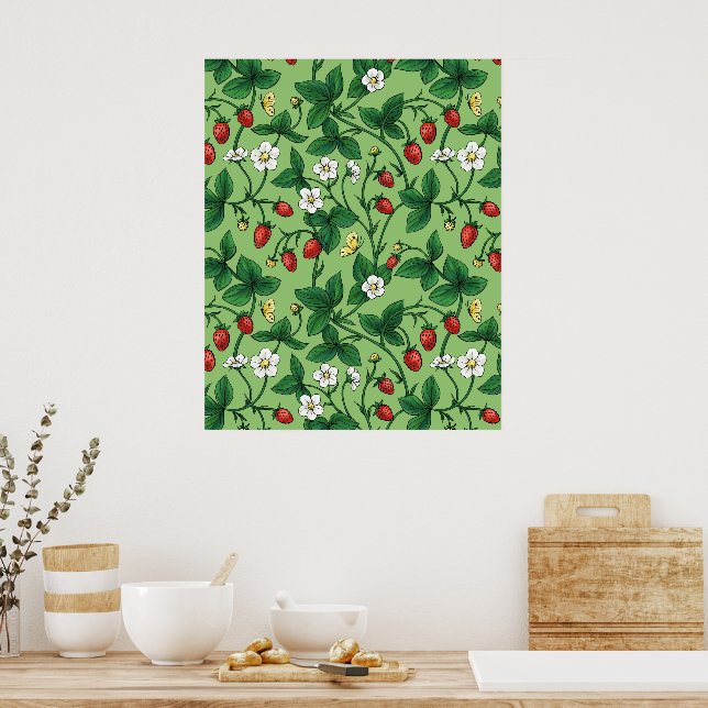 Póster Fresas silvestres rojo/amarillo/verde/ (Cocina)