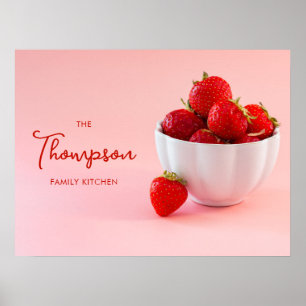 Póster Fresas Sobre Foto Rosa Cocina Familiar Personaliza