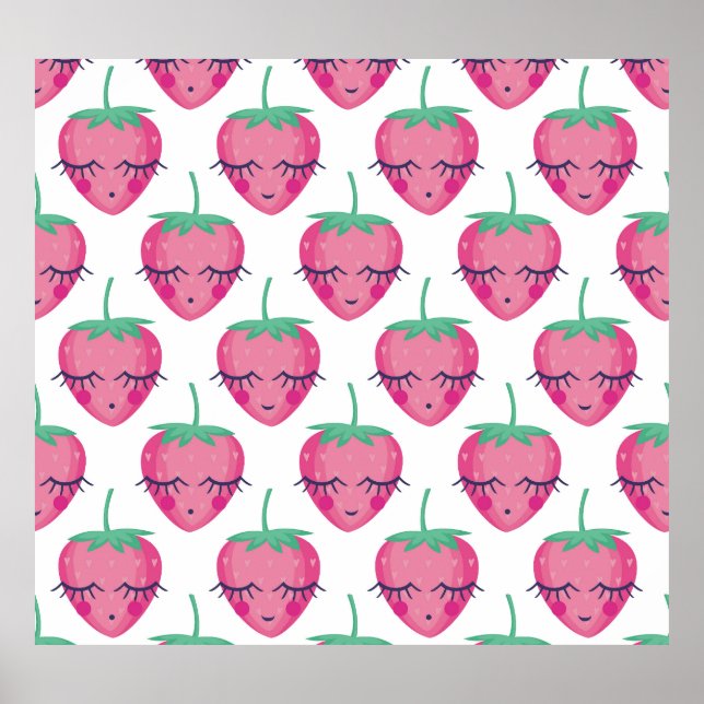 Póster Fresas sonrientes para dormir, lindo patrón. (Frente)