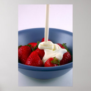 Póster Fresas y foto poner crema