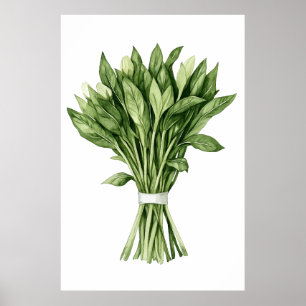 Póster Fresco color de agua verde Boda Bouquet