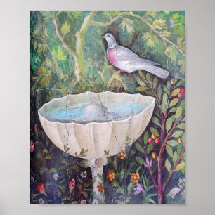 Póster Fresco de Pompeya de paloma sobre una fuente
