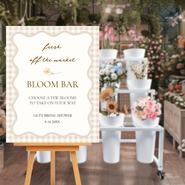 Póster Fresco en el mercado Bridal Shower Bloom Bar (fresh off the market bloom bar sign for bridal shower)