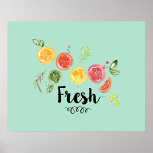 Póster Fresco - Frutas cítricas en acuarela