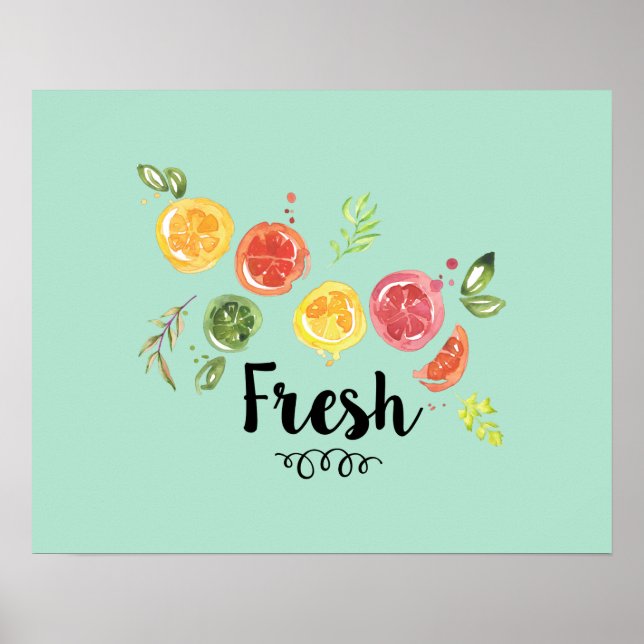 Póster Fresco - Frutas cítricas en acuarela (Frente)