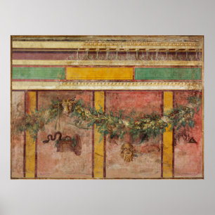 PÓSTER FRESCO ROMANO ANTIGUO, MÁSCARA DE SÁTIRO, GUIRNALD