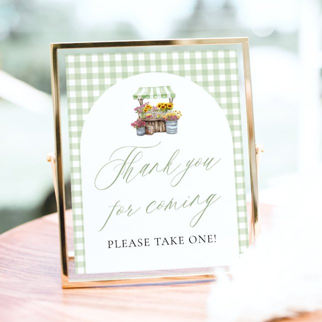 Póster Fresco verde fuera del mercado Gracias por venir (Sage Green Fresh Off The Market Thank you for coming Sign)