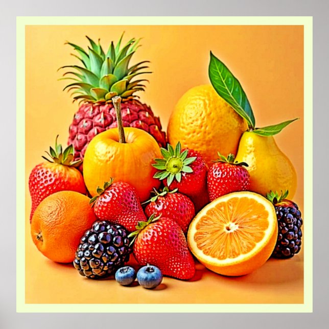 Póster Fresh Bounty: Vibrant Fruit Harvest Design  (Frente)