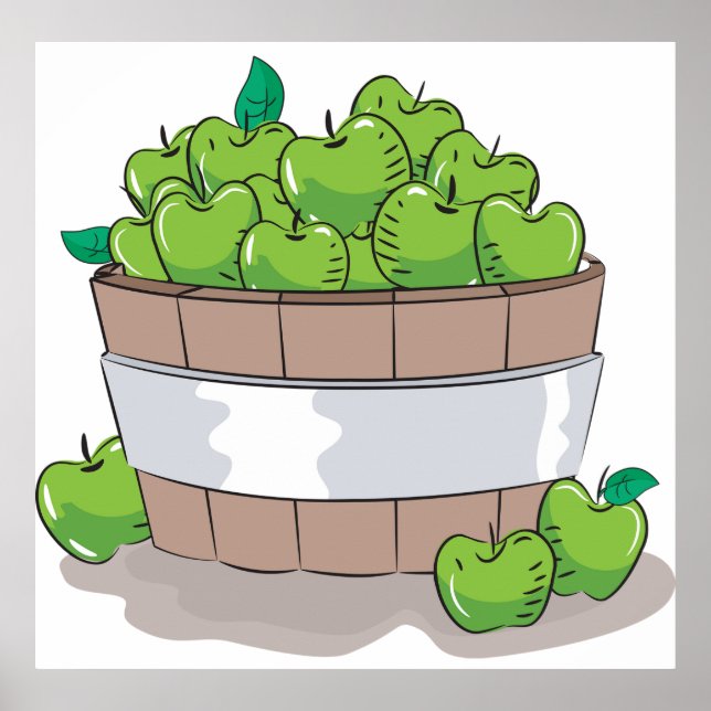 Póster Fresh Green Apple Harvest Barrel Granny Smith (Frente)