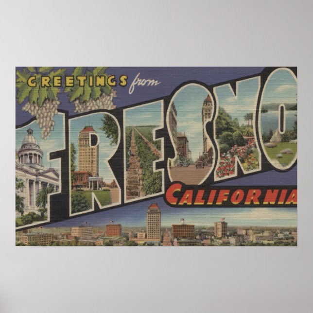 Póster Fresno, California - Escenas de letras grandes (Frente)