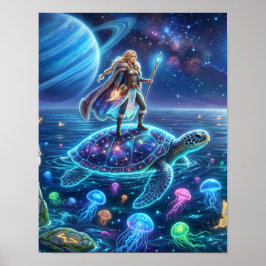 Póster Freya Cabalga la Tortuga del Mundo-Arte de Fantasí