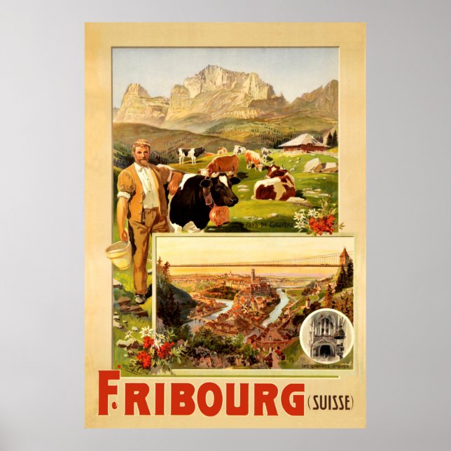 Póster Friburgo, la ciudad y sus alrededores, Suiza (Frente)