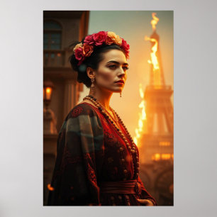 Póster Frida en llamas - Poster de retrato surrealista