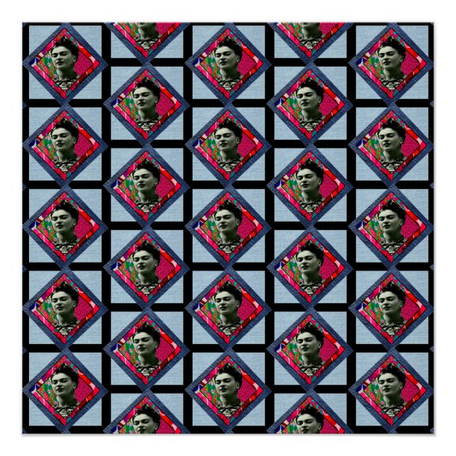 Póster Frida Kahlo Retro Pink Denim (Anverso)