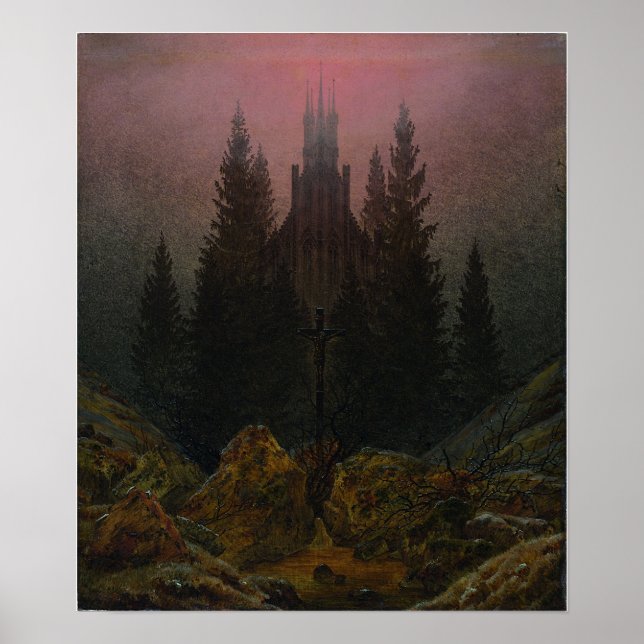 Póster Friedrich - Cruz en montañas (Frente)