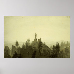 Póster Friedrich - Estatua De Madonna En Montañas