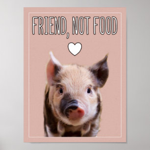 Póster "Friend, not food" with cute piglet vegan