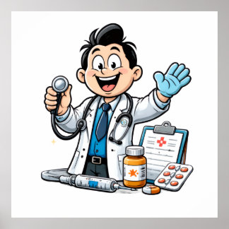 Póster Friendly Doctor Mascot Medical Cartoon Design