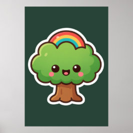 Póster Friendly Kawaii Tree