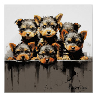 Póster Friendly Yorkshire Terrier Puppy Dogs 001 - Raimo