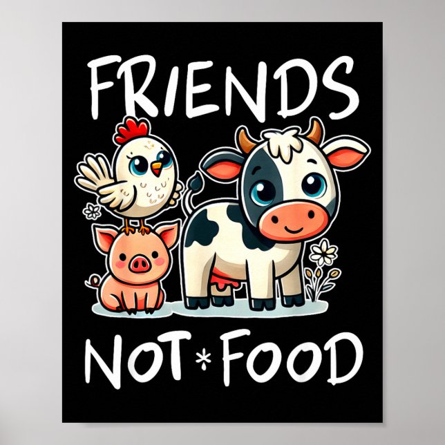 Póster Friends Not Food Funny Vegan Vegetarian Cute Anima (Frente)