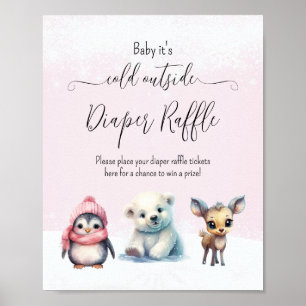 Póster Frío de invierno fuera de Baby Shower Diaper Raffl