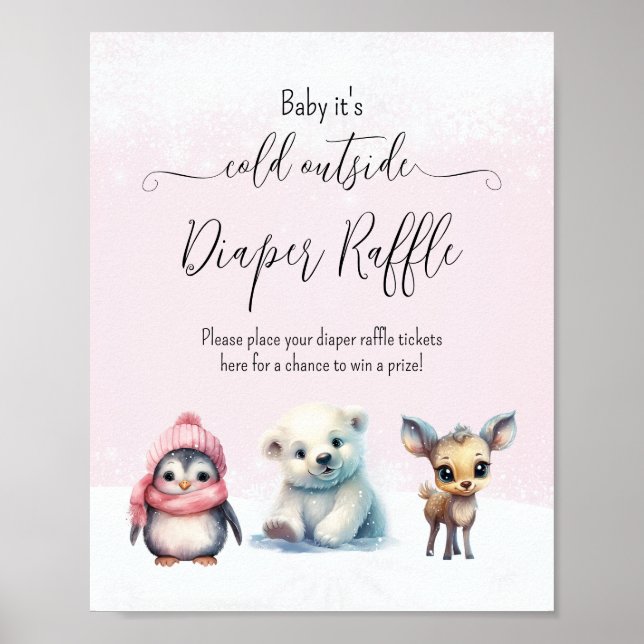 Póster Frío de invierno fuera de Baby Shower Diaper Raffl (Frente)