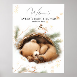 Póster Frío fuera de Woodland Bear Baby Shower de inviern