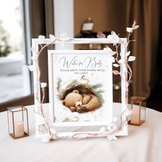 Póster Frío fuera de Woodland Bear Baby Shower de inviern