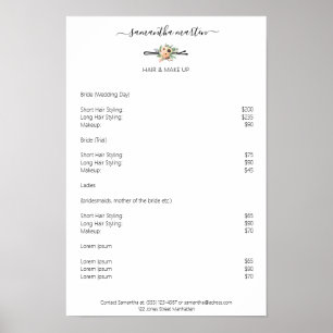 Póster Friseur Haarnadel Blumen PreisListen