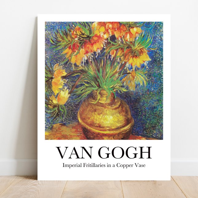 Póster Fritarios imperiales en una vara de cobre de Van G (Van Gogh's Vibrant Blooms: "Imperial Fritillaries." High-quality art poster)