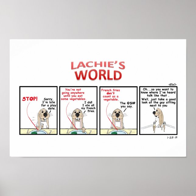 Póster Fritas francesas frente a verduras (Frente)