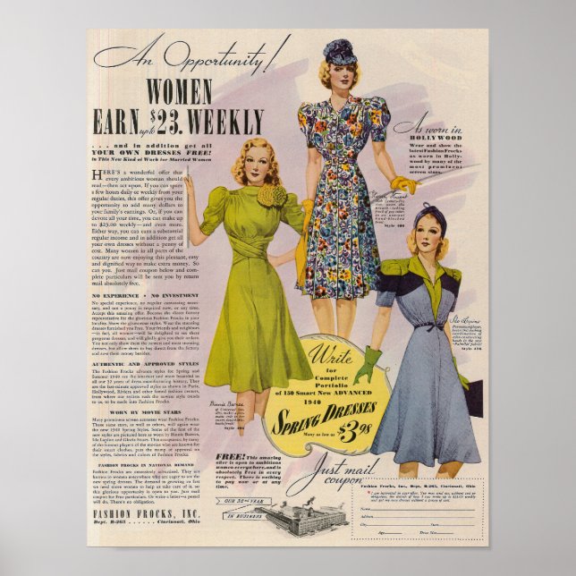 Póster Frocks de moda de los años 40 (Frente)