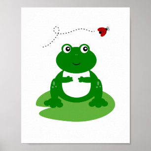 Póster Frog On Lily Pad con Ladybug Nursery Wall Art