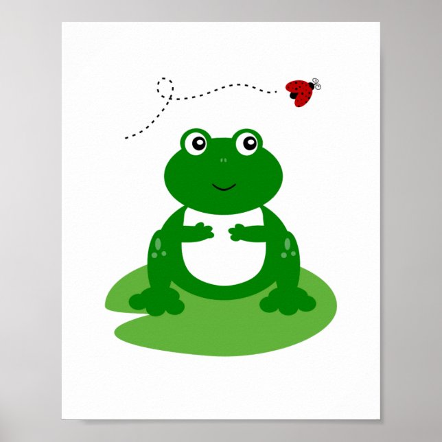 Póster Frog On Lily Pad con Ladybug Nursery Wall Art (Frente)