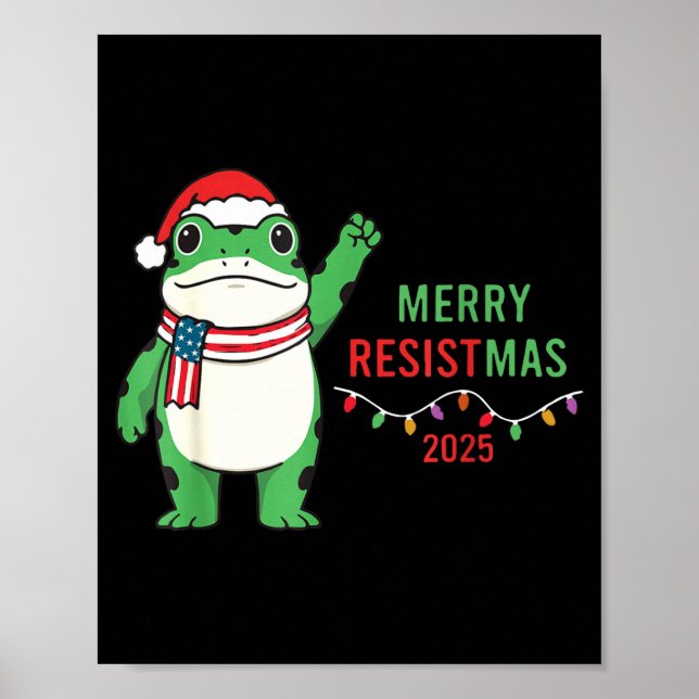 Póster Frog Retro Merry Resistmas Funny Litical Christmas (Frente)