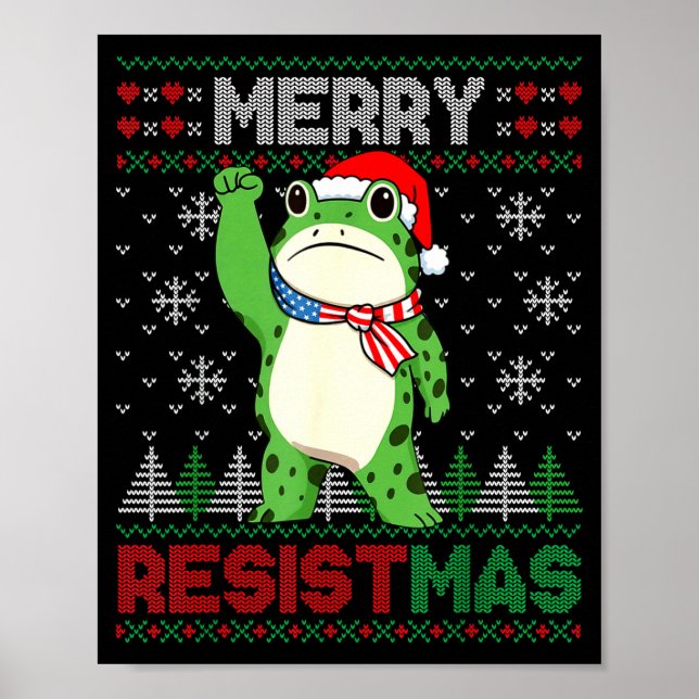 Póster Frog Retro Merry Resistmas Funny Litical Ugly Chri (Frente)
