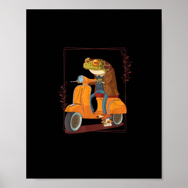 Póster Frog Scooter Mushroom Goblincore Academia (Frente)