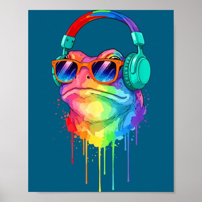Póster Frog Wearing Headphones And Sungles Edm Rave Desig (Frente)