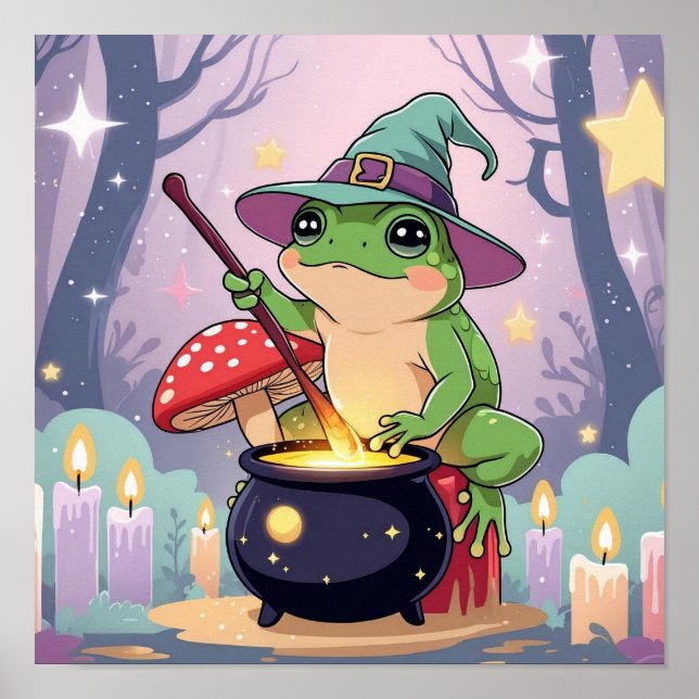 Póster Frog Witch Poster – Kawaii Potion Frog Wall Art (Frente)