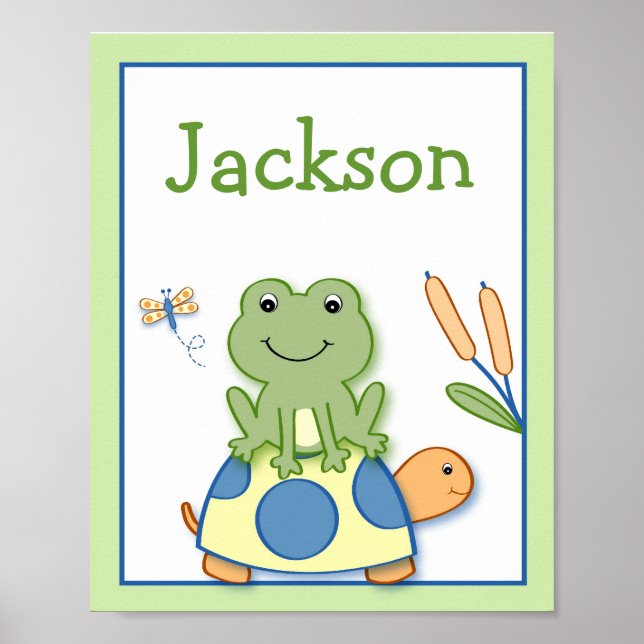 Póster Froggy Frog Turtle Nursery Wall Art Nombre Imprimi (Frente)