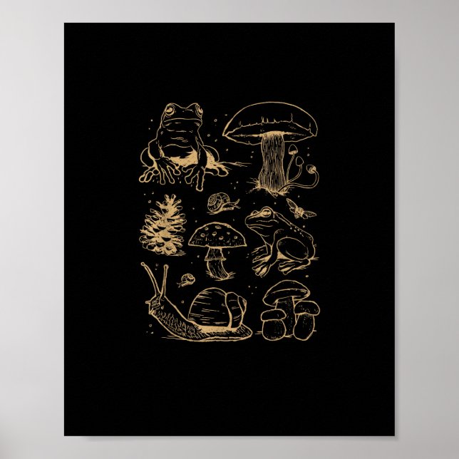 Póster Frogs And Mushrooms Vintage Sketch – Aesthetic Gob (Frente)
