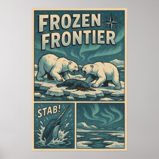 Póster Frontera congelada - Estanque de oso polar y Narwh (Frente)