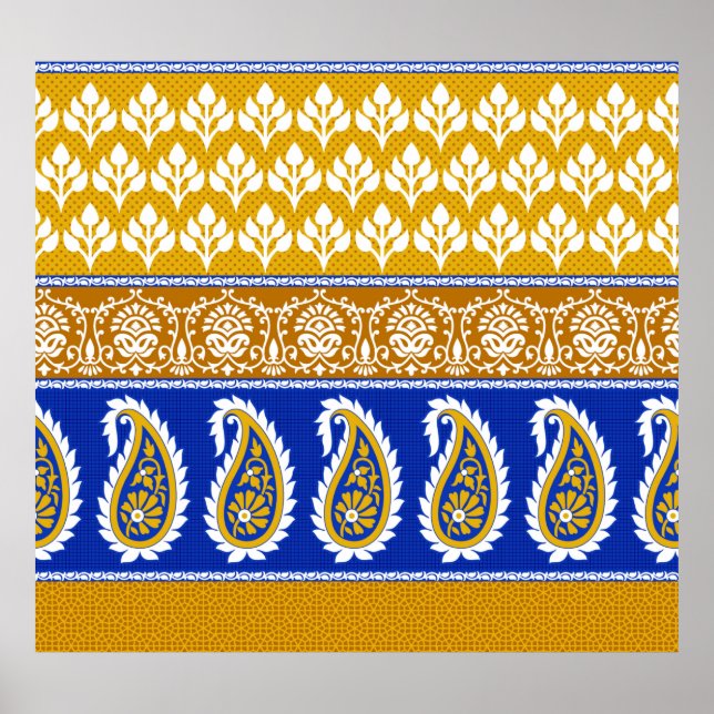 Póster Frontera paisley india tradicional sin igual (Frente)