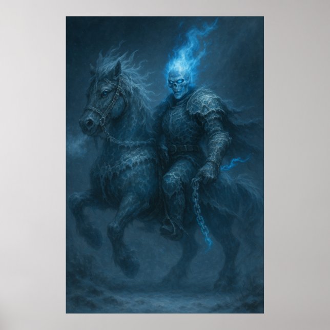 Póster Frostfire Rider — Blue Flame Ghost Horseman (Frente)