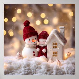 Póster Frosty Snowman Siblings Winter Joy