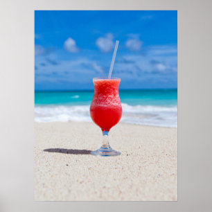 Póster Frosty Strawberry Drink on the Beach