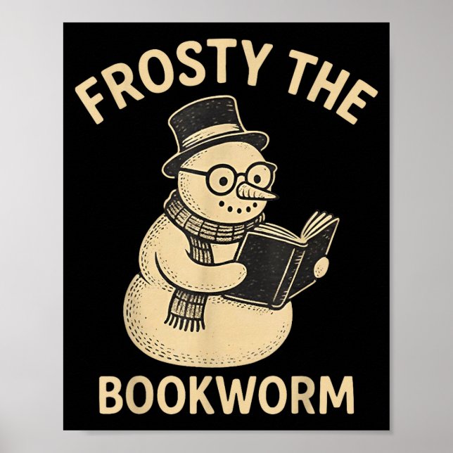 Póster Frosty The Bookworm Snowman Reading  (Frente)